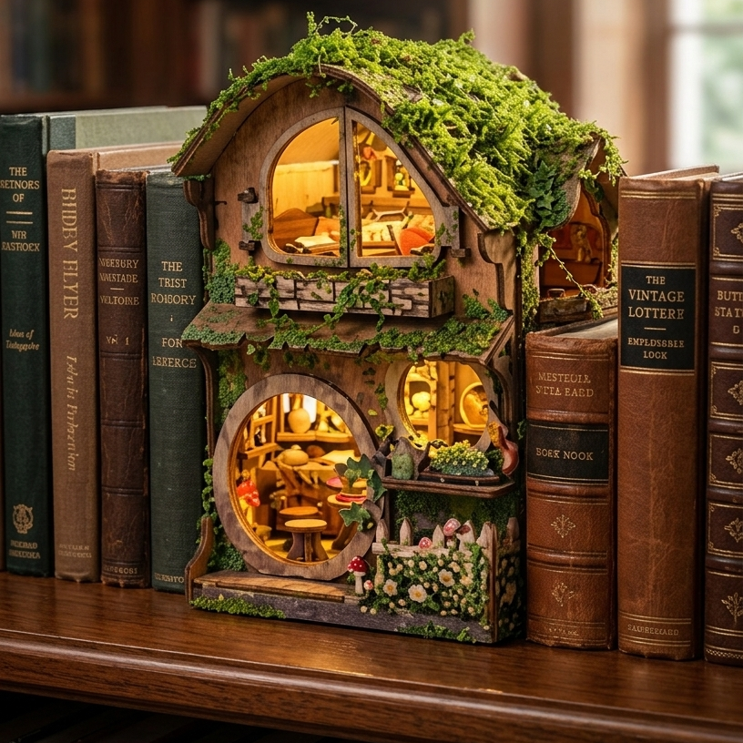 Green Vine Cottage Wooden Toys | DIY 3D Wooden Puzzle | Book Nook kit